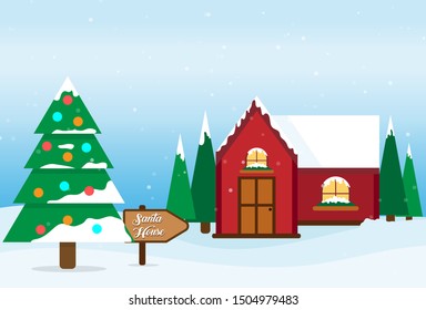 Santa's House. Vector illustration of christmas background