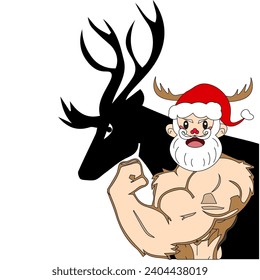 Santa's illustration shows a muscular arm with the soul of a reindeer