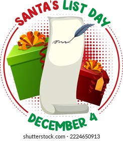 Santa's list day text banner design  illustration