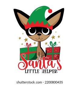 Der kleine Helfer des Weihnachtsmanns - süßer Chihuahua-Hund mit Weihnachtsgeschenken. Gut für T-Shirt-Druck, Poster, Karte, Label und andere Dekoration.