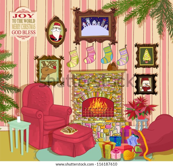 Santas Living Room Detailed Hand Drawn Stock Vector Royalty
