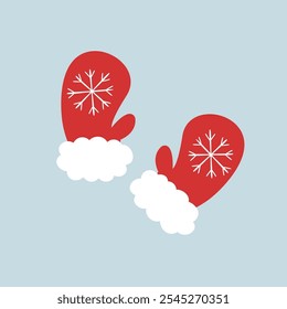 Santa's mittens. Isolated object. Flat cartoon illustration