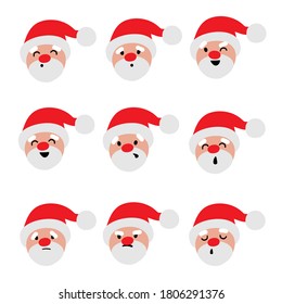 santas nine faces on the white background