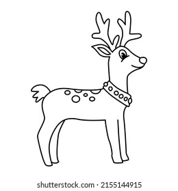 Santa's Reindeer Cartoon Coloring Page Illustration Vector. For Kids Coloring Book.