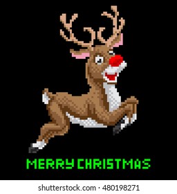 Santas Reindeer Christmas pixel art illustration