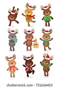 Santa's Reindeer Set. Vector illustrations of  reindeer isolated on white background.