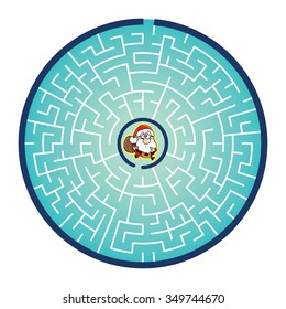 Santa's Round Maze Game (help the Santa find his way out of the maze - Maze vector puzzle)