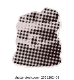 Santa's sack - Christmas torn out paper sticker in naive halftone collage style. Vector vintage clay toy.