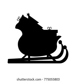 Santas Sledge with presents. Santa sleigh silhouette vector illustration isolated on white background. Simple cartoon style.  Icon Graphic Symbol Design.  