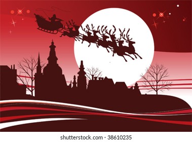 Santa es Sleigh. Todos los elementos y texturas son objetos individuales. Escala de ilustración vectorial a cualquier tamaño.