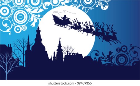 Santa's Sleigh. All elements and textures are individual objects. Vector illustration scale to any size.