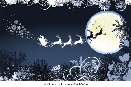 Santa's sleigh.  All elements and textures are individual objects. Vector illustration scale to any size, Xmas