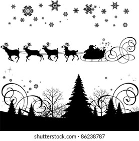 Santa's sleigh.  All elements and textures are individual objects. Vector illustration scale to any size.