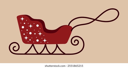 Santa's sleigh for Christmas design. Winter, snow. Santa Claus, red sleigh and gifts. Christmas winter holiday design element