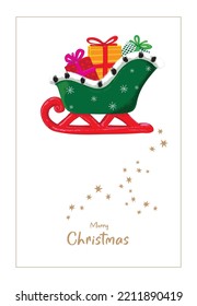 Santa's Sleigh With Christmas Gifts Boxes. Vector Isolated Illustration On A White Background.