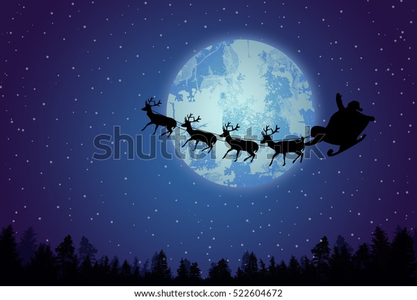 Santas Sleigh Front Full Moon On Stock Vector (royalty Free) 522604672