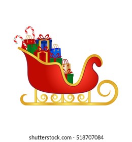 Santa's Sleigh Full Of Gifts, Vector Illustration