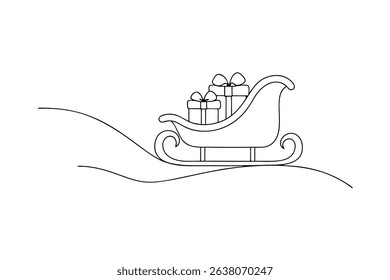 Santa's sleigh line drawing christmas gifts winter holiday