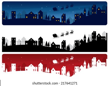 Santa's sleigh and little town banners. 