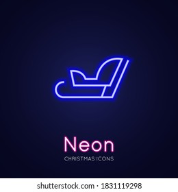 Santa's sleigh. Merry Christmas Neon Icons. Vector Illustration of Winter Holiday Symbols.