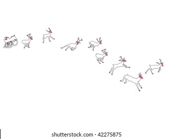 Santa's sleigh pulled by eight flying  reindeer
