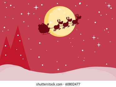 Santa's Sleigh In Red Christmas Night