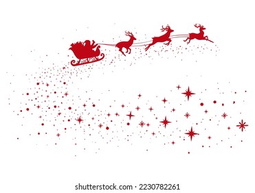 Santa's sleigh red silhouette. Vector illustration with reindeers and Santa isolated from on white background.