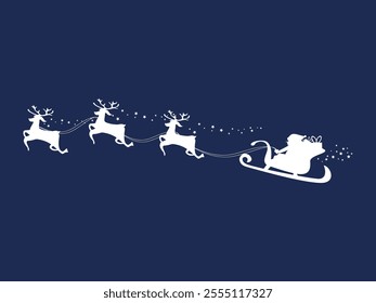 Santa's sleigh with reindeer flies.Vector silhouette.Template for laser, paper cutting, printing on T-shirts, mugs. Christmas illustration.Isolated on white background.
