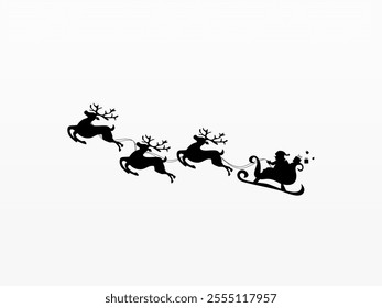 Santa's sleigh with reindeer flies.Vector silhouette.Template for laser, paper cutting, printing on T-shirts, mugs. Christmas illustration.Isolated on white background.
