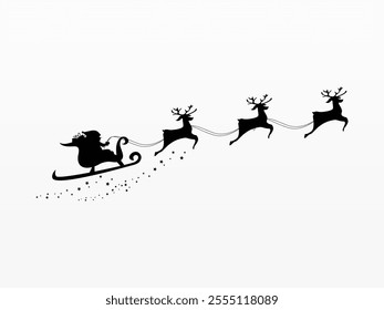 Santa's sleigh with reindeer flies.Vector silhouette.Template for laser, paper cutting, printing on T-shirts, mugs. Christmas illustration.Isolated on white background.
