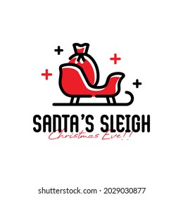 Santa's Sleigh and a Sack Logo Design Template. Sleigh with Line Style Icon and Red Color. Perfect for Christmas and New Year's Business logo Design