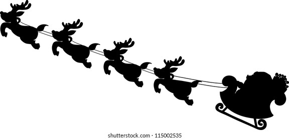 Santa's Sleigh silhouettes  hand writing cartoon.