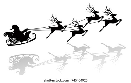 Santa's Sleigh Silhouettes Isolated On White Background