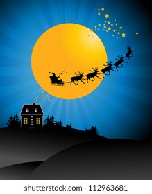 Santa's Sleigh in sky, vector illustration