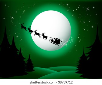 Santa`s Sleigh - vector (green version) check Out My Portfolio For Similar Illustrations ...