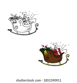 santa's sleigh vector illustration in color and outline sketch style