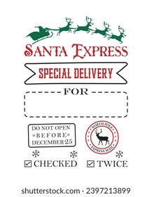 Santas Special Delivery Christmas Gift Bag North Pole vintage Santa sack Design on white Background