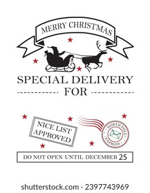 Santa's Special Delivery Christmas Gift Bag North Pole vintage Santa sack Design on white Background
