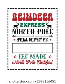 Santa's Special Delivery Retro Groovy Christmas Gift Bag North Pole vintage Santa sack Design on white Background