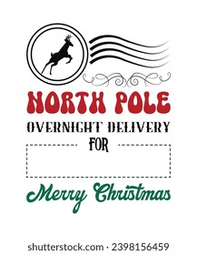 Santa's Special Delivery Retro Groovy Christmas Gift Bag North Pole vintage Santa sack Design on white Background