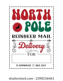Santa's Special Delivery Retro Groovy Christmas Gift Bag North Pole vintage Santa sack Design on white Background