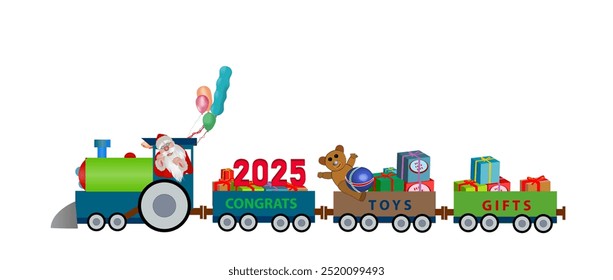 Santa's train full of toys and gifts for children. Vector illustration for design christmas cards.