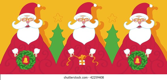 Santa's trio with garlands and gift