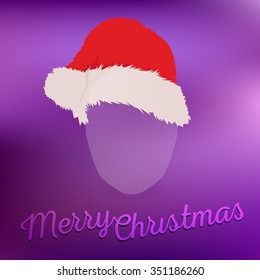 Santa's warm hat with pile for girls and for boys. White and Blue hats. Vector illustration.