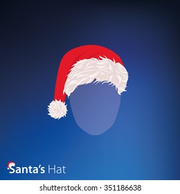 Santa's warm hat with pile for girls and for boys. White and Blue hats. Vector illustration.