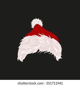 Santa's warm hat with pile for girls and for boys. White and Blue hats. Vector illustration.