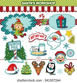 Santa's workshop Christmas holiday illustration collection