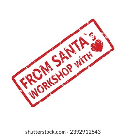 Del taller de Papá Noel con amor, sello de goma a navidad. Ilustración vectorial del taller de estampado santa, navidad post diseño grunge navidad