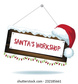 Santas Workshop Sign Isolated EPS 10 Vector Illustration