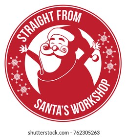 Santa's Workshop Stamp Or Sticker. Logo Design For Santa Claus Christmas Factory. Label For Christmas Gifts, Ads Or Marketing, EPS 10 Vector Illustration.